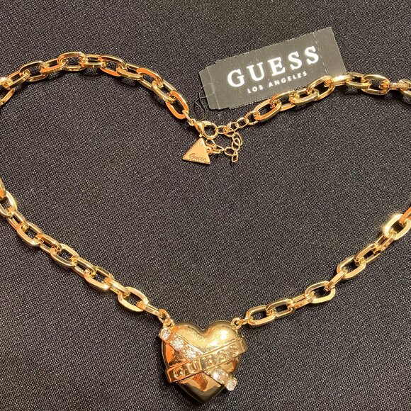 Guess Gold Tone Chain and Heart Necklace (16") - Picture 2 of 4